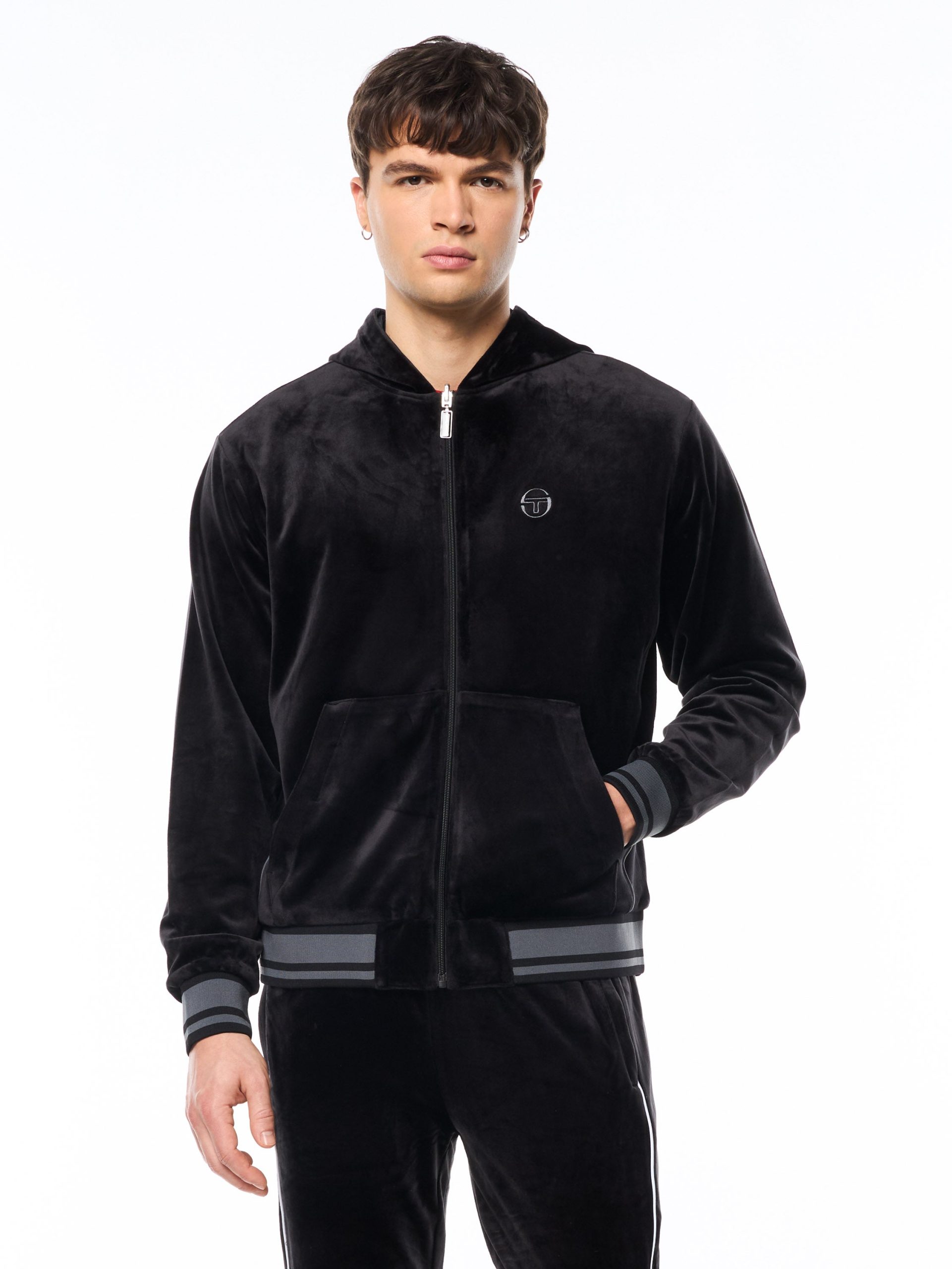 Viaggioa Reversible Velour Track Jacket-Black Beauty