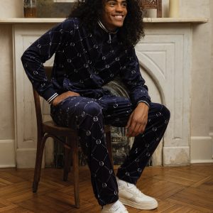 Cosimo Velour Track Pant- Maritime Blue