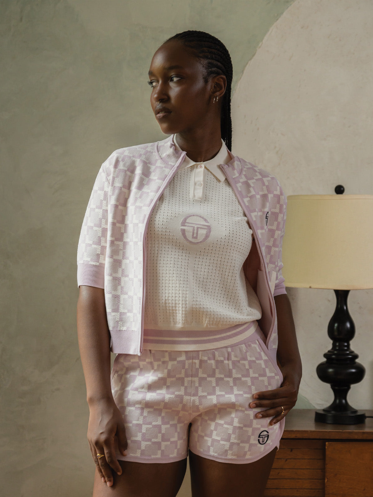 Leila Short Sleeve Track Jacket- Pale Mauve - Image 3