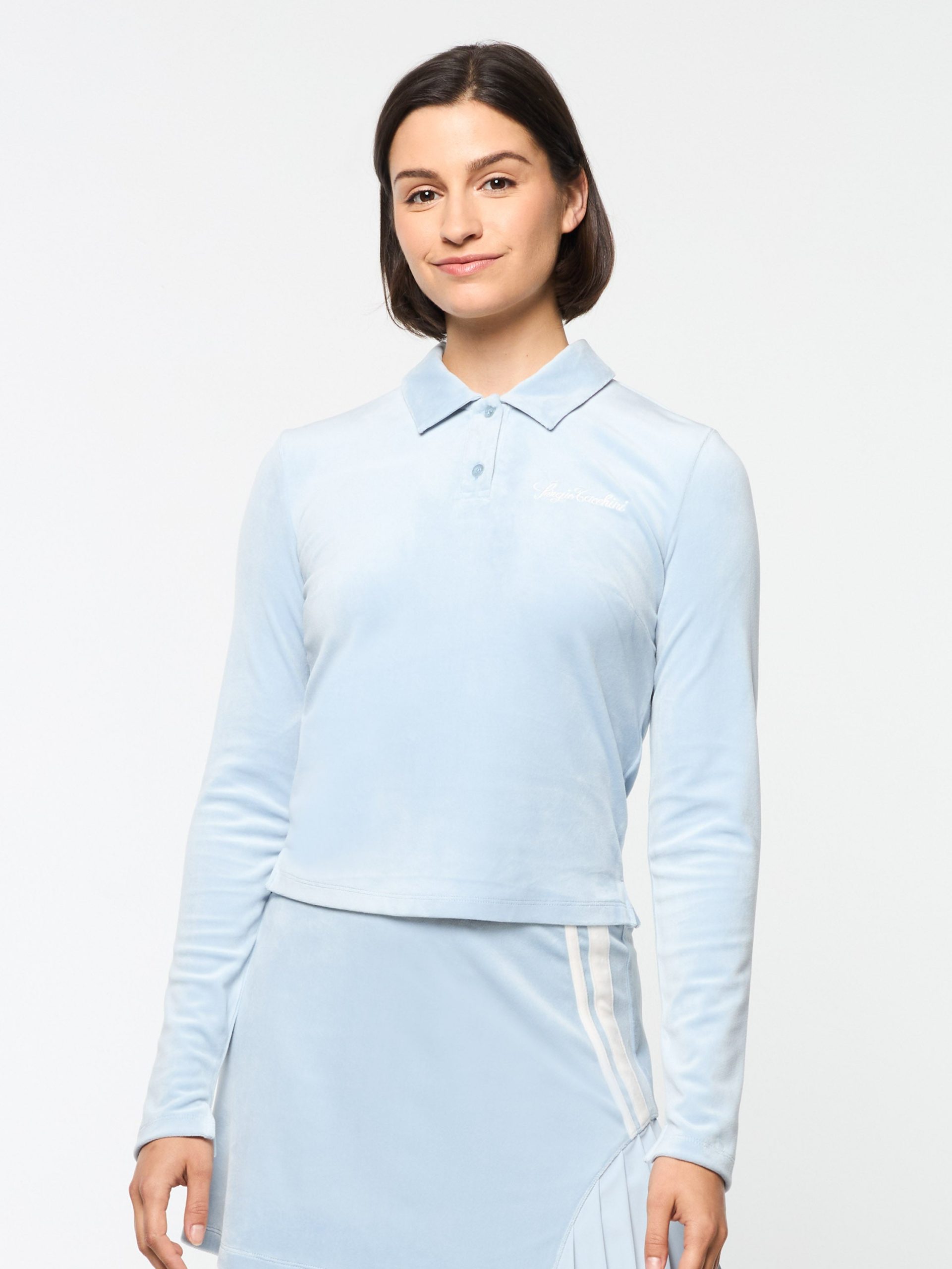 Veneto Velour Long Sleeve Polo- Celestial Blue - Image 3