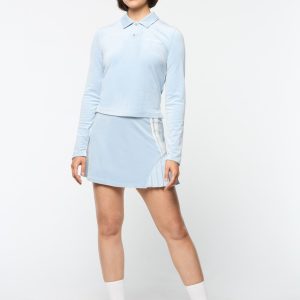 Veneto Velour Long Sleeve Polo- Celestial Blue