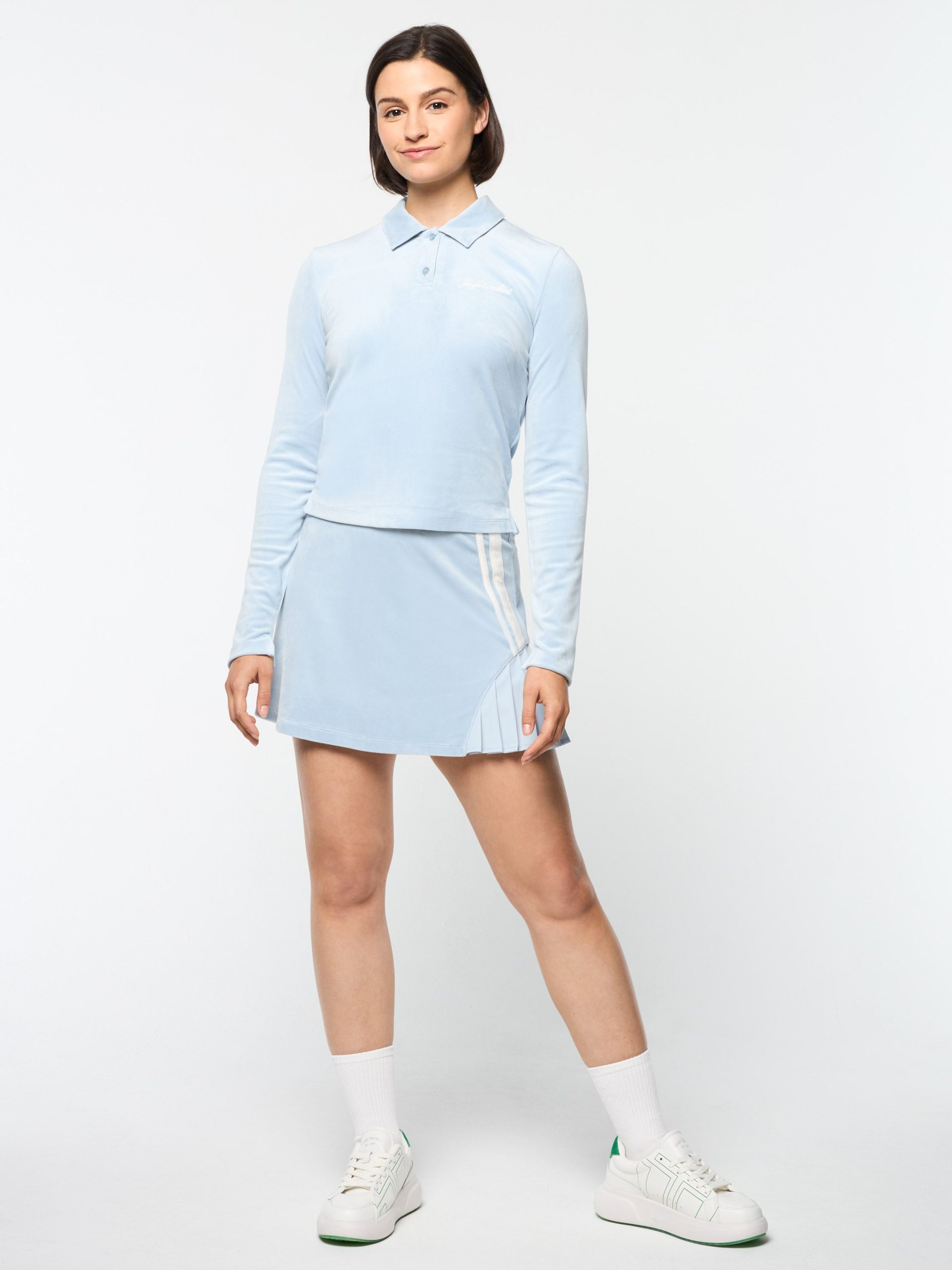 Veneto Velour Long Sleeve Polo- Celestial Blue