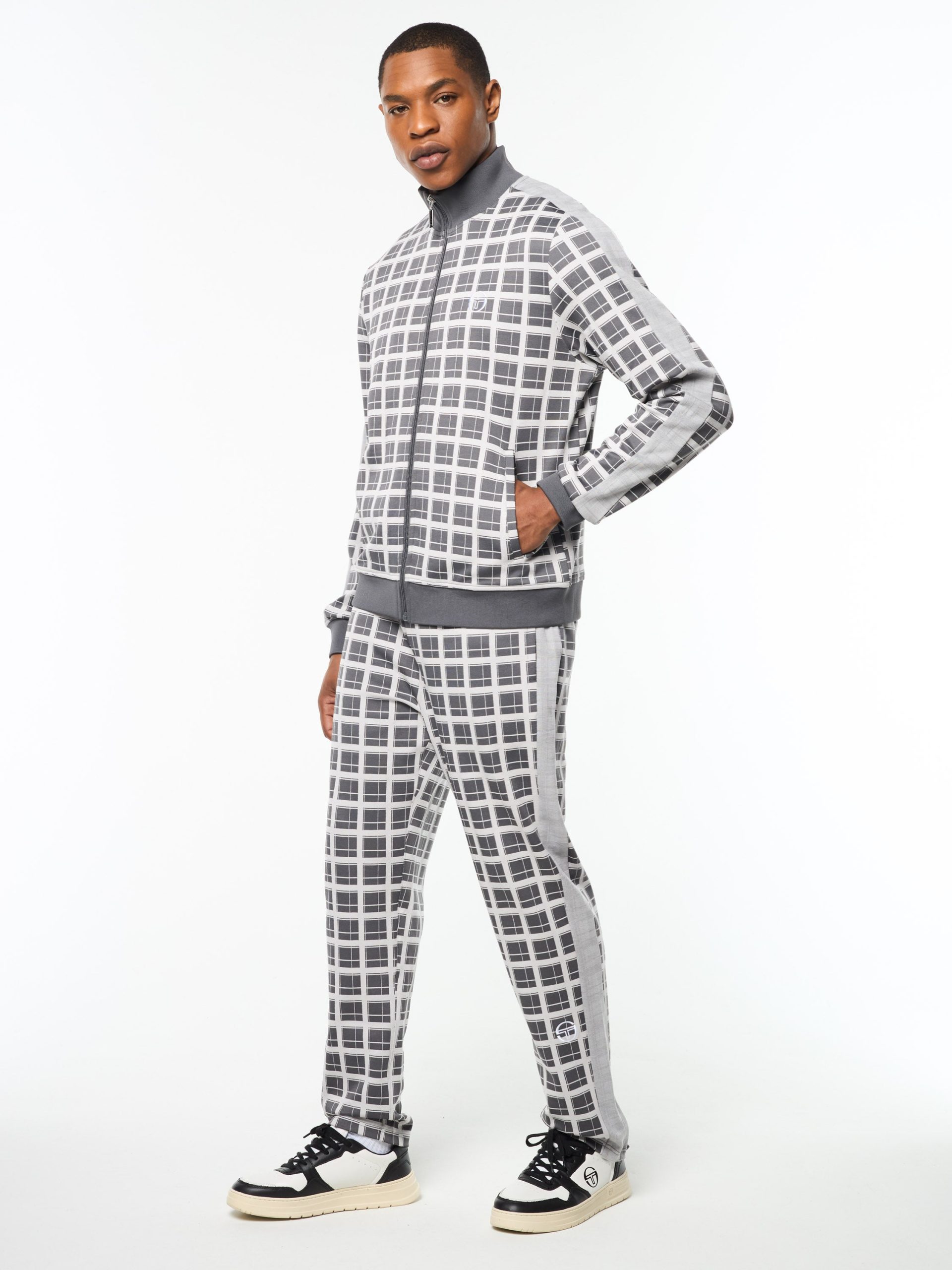 Damarindo Check Track Jacket- Quiet Grey - Image 4