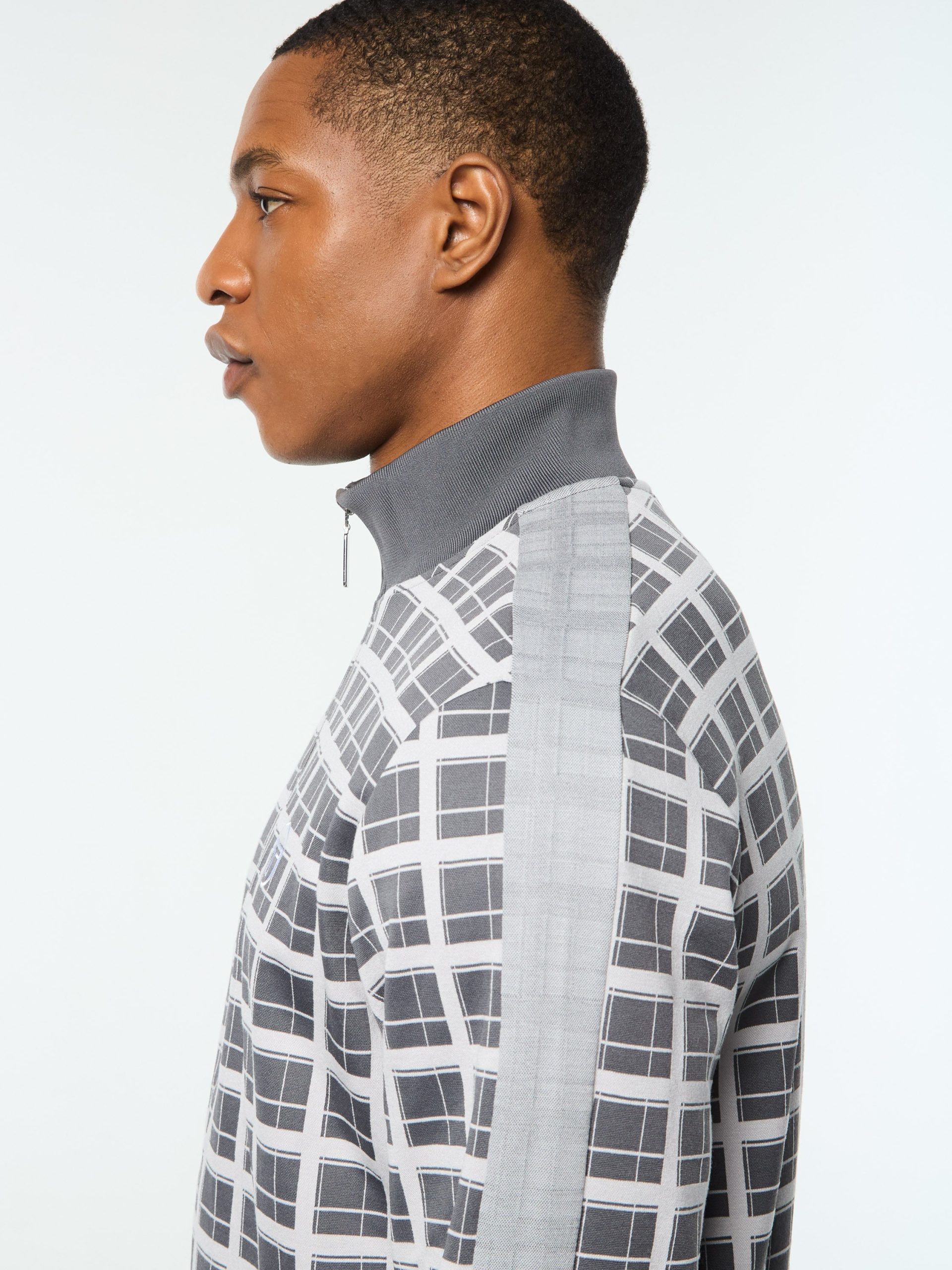 Damarindo Check Track Jacket- Quiet Grey - Image 8