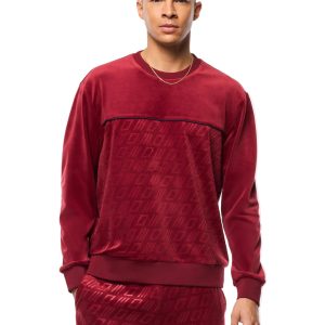 Bandiera Debossed Velour Crewneck-Rhubarb
