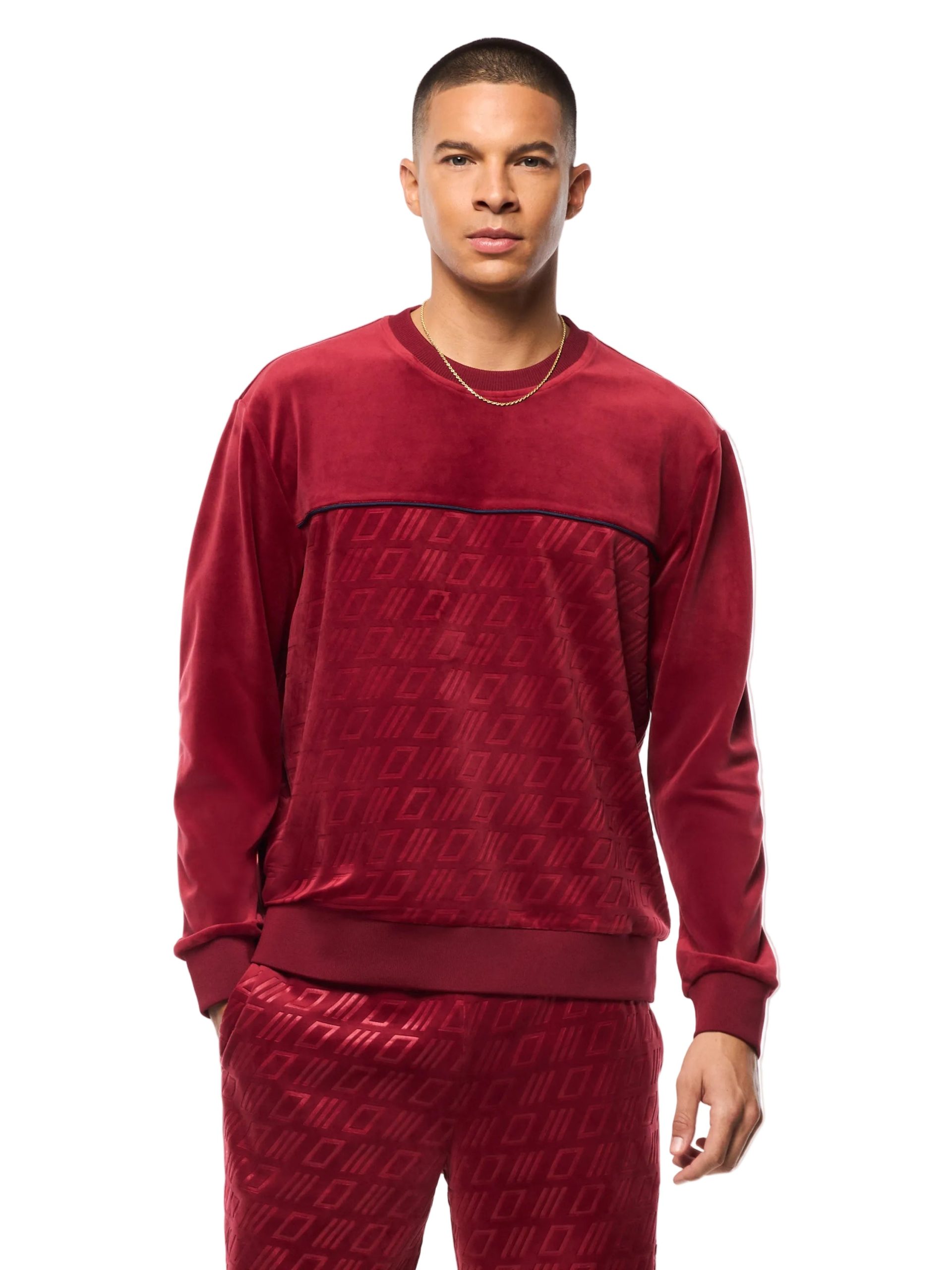Bandiera Debossed Velour Crewneck-Rhubarb