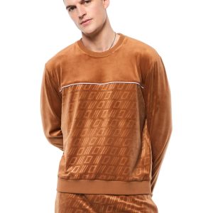 Bandiera Debossed Velour Crewneck-Sugar Almond