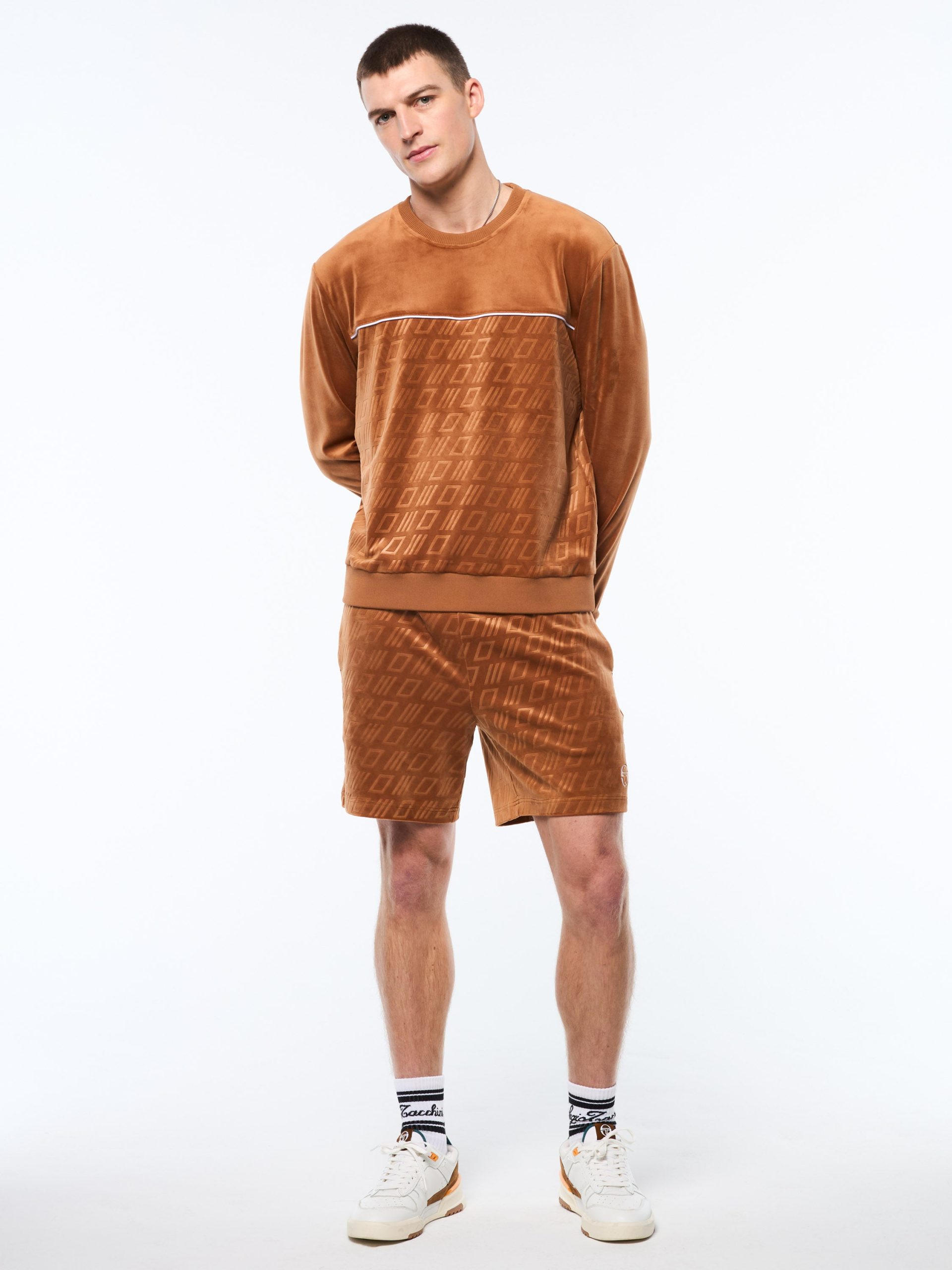 Bandiera Debossed Velour Crewneck-Sugar Almond - Image 3