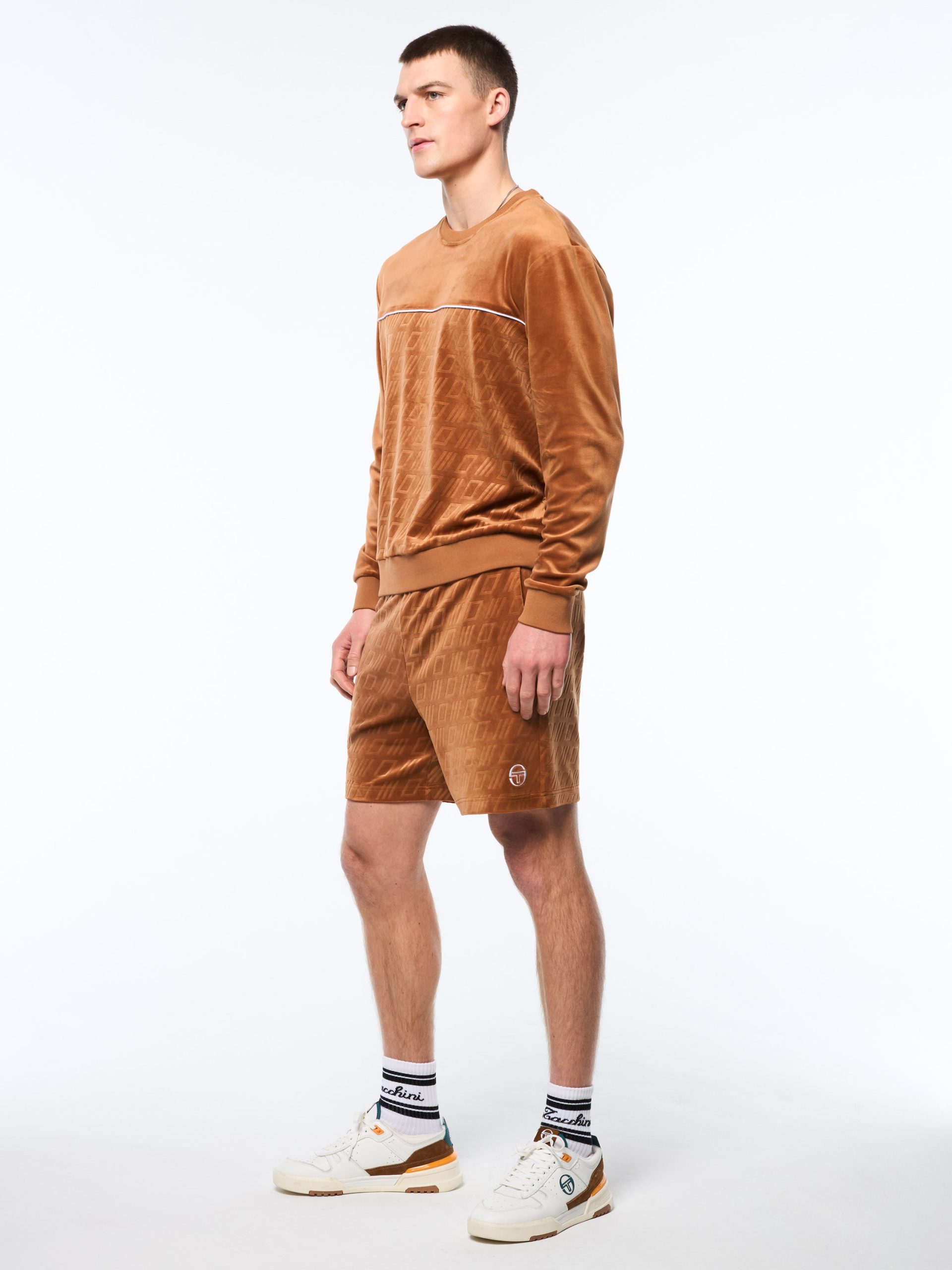 Bandiera Debossed Velour Crewneck-Sugar Almond - Image 4