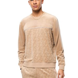 Bandiera Debossed Velour Crewneck-Humus