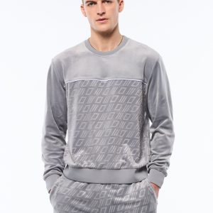 Bandiera Debossed Velour Crewneck-Sleet
