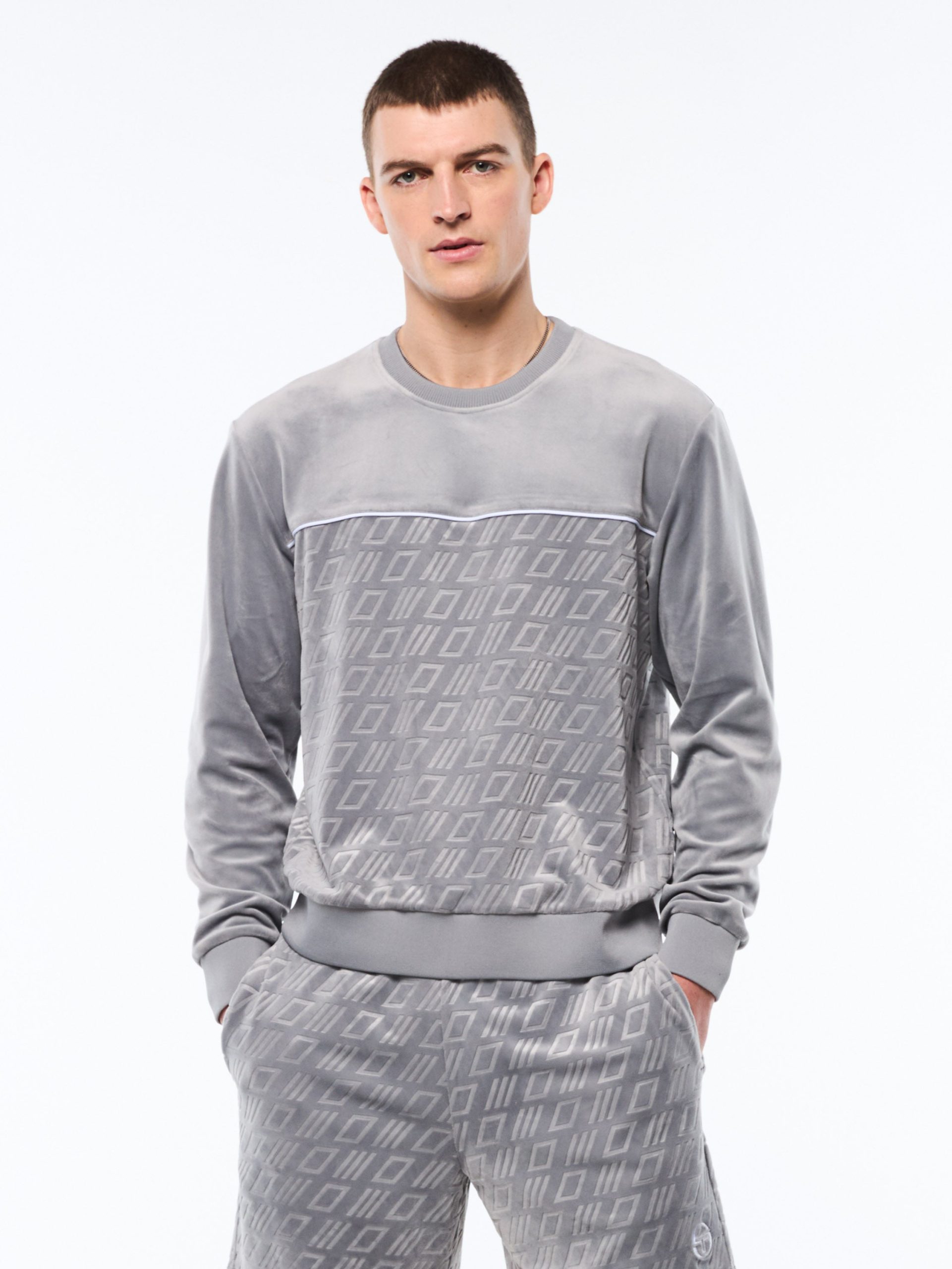 Bandiera Debossed Velour Crewneck-Sleet