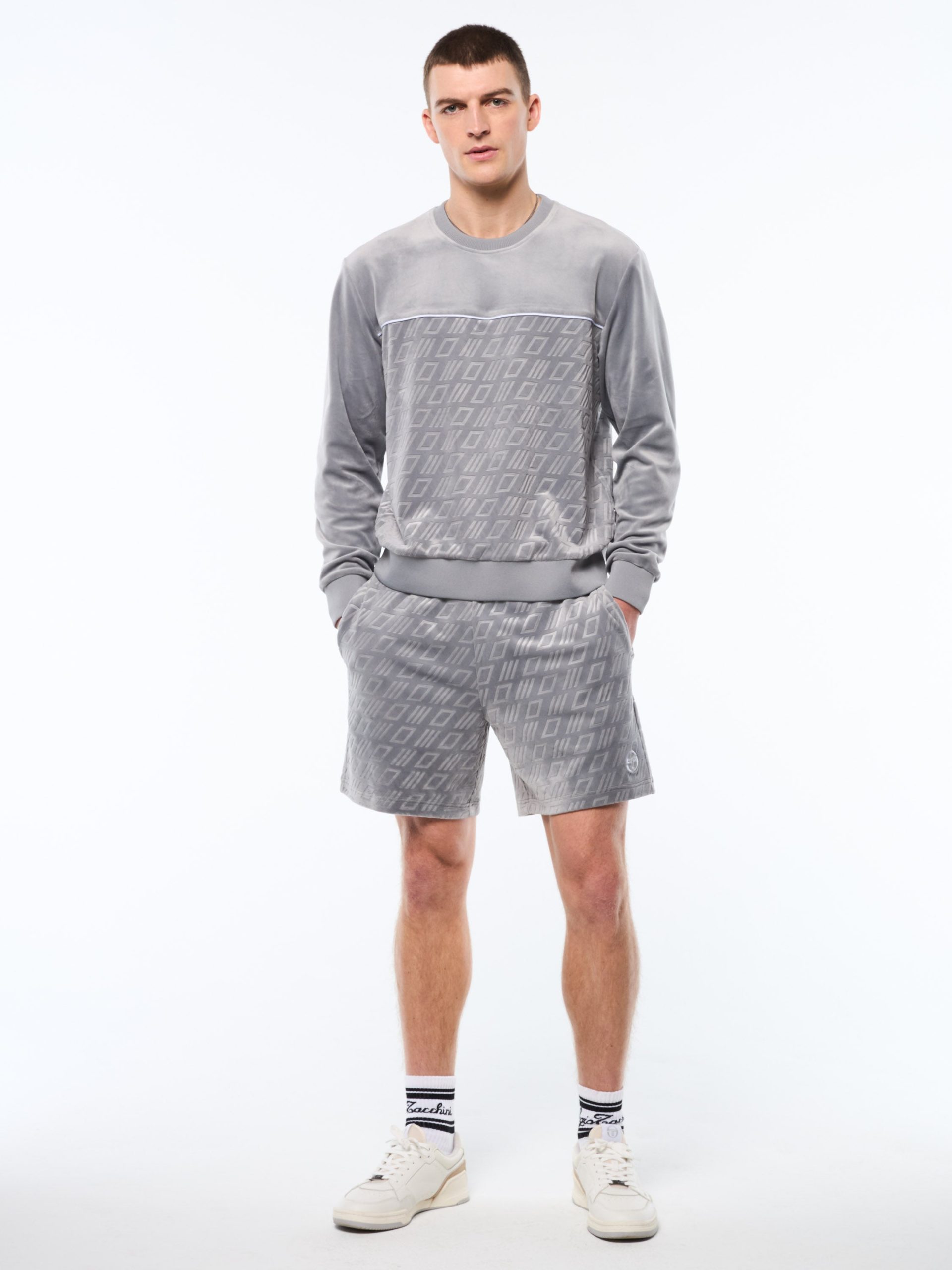 Bandiera Debossed Velour Crewneck-Sleet - Image 3
