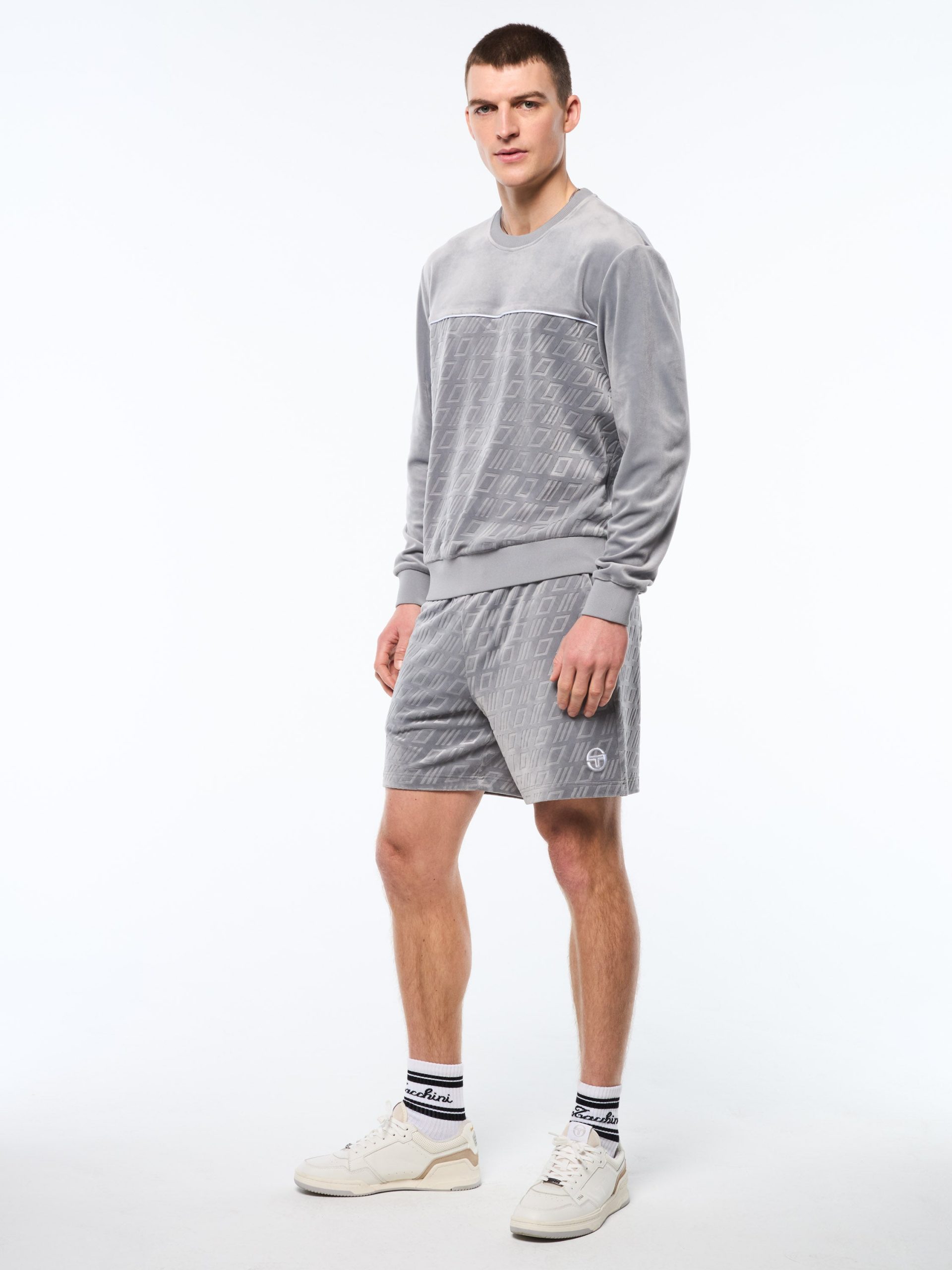 Bandiera Debossed Velour Crewneck-Sleet - Image 4