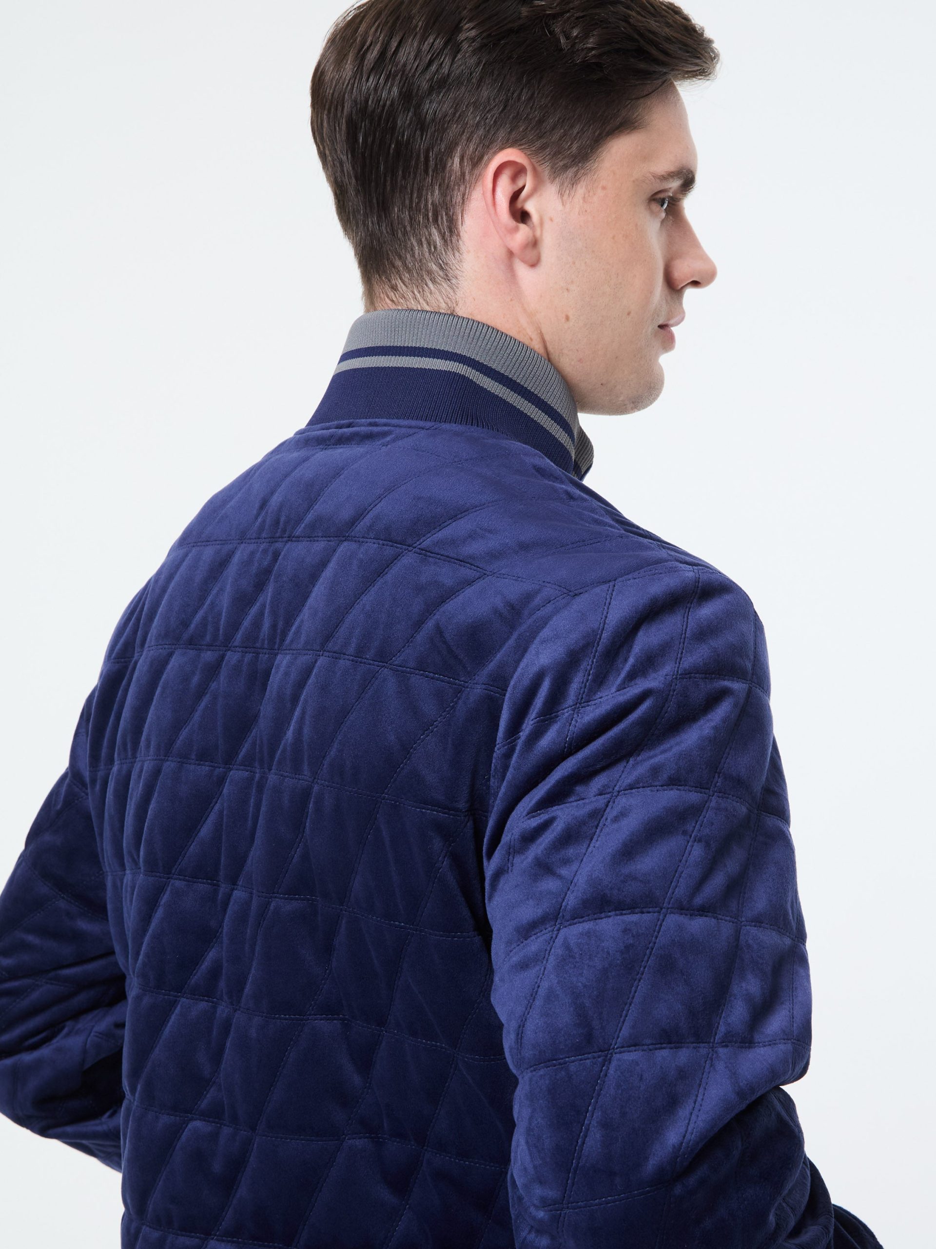 Redi Quilted Velour Bomber Jacket- Maritime Blue - Image 6