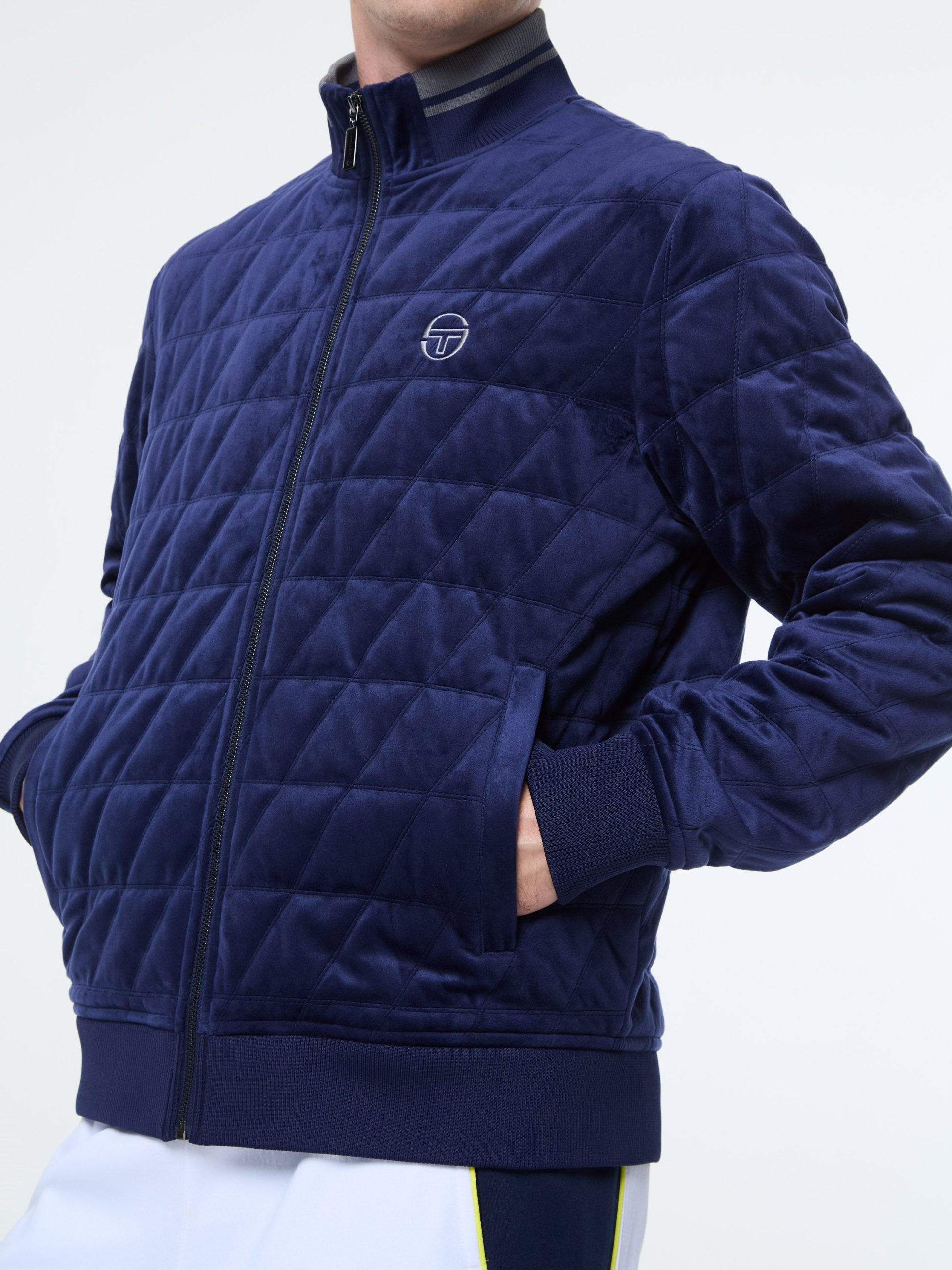 Redi Quilted Velour Bomber Jacket- Maritime Blue - Image 7