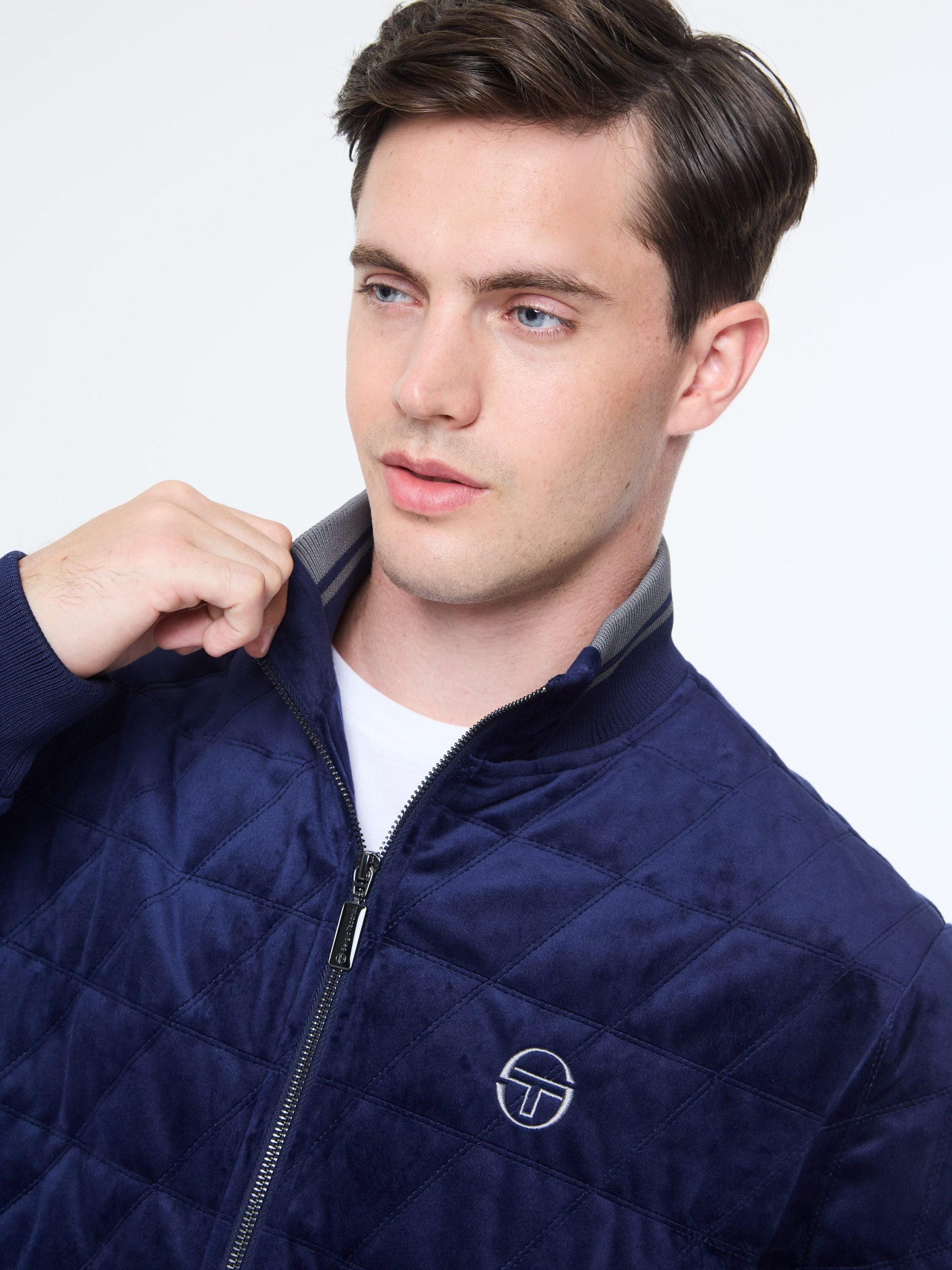 Redi Quilted Velour Bomber Jacket- Maritime Blue - Image 8