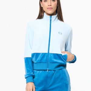 Lina Velour Track Jacket- Baby Blue