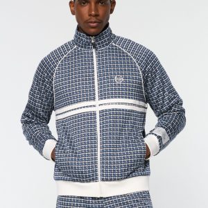 Dallas Houndstooth Track Jacket- Maritime Blue