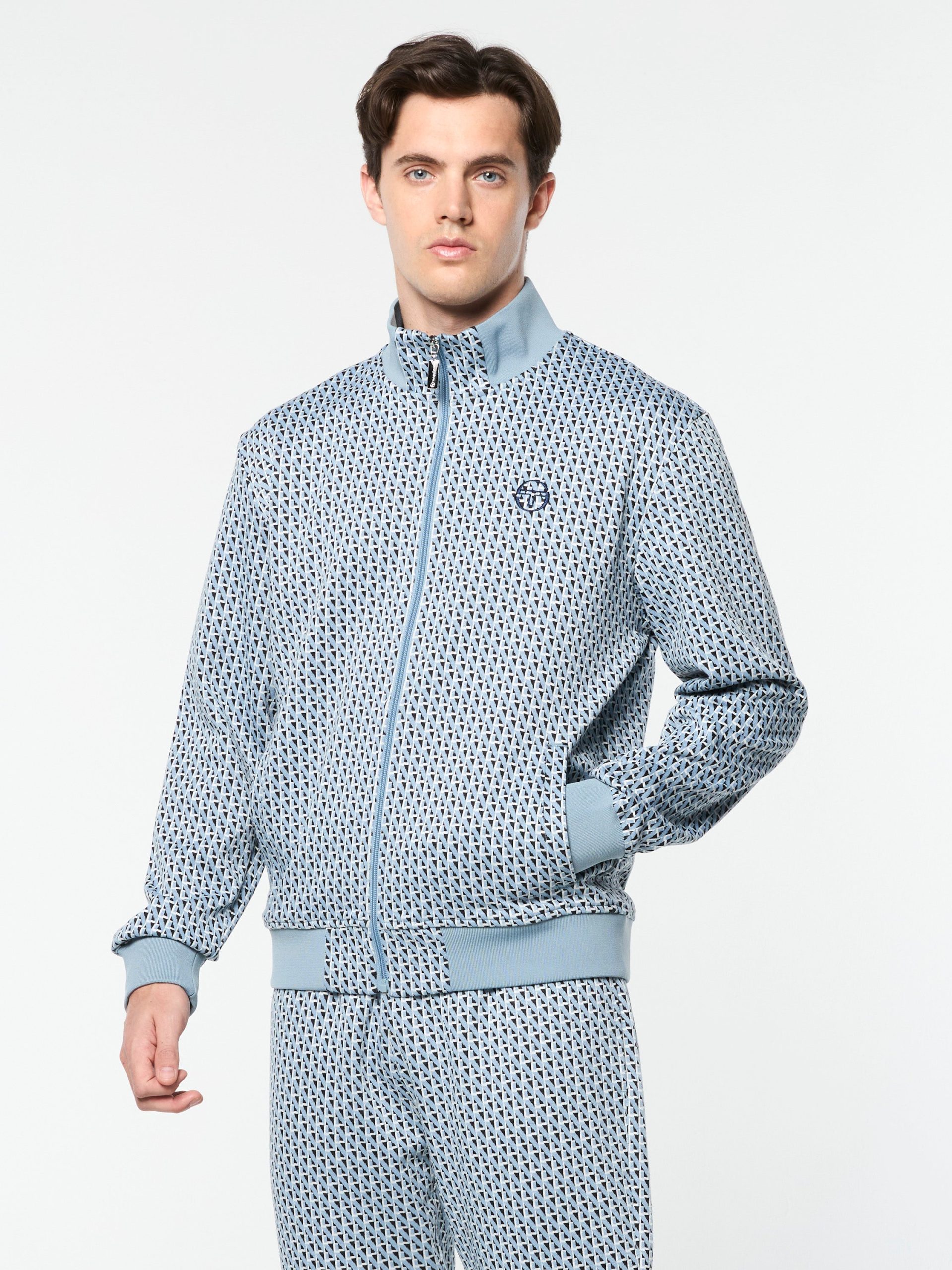 Paolo Knit Track Jacket- Faded Denim