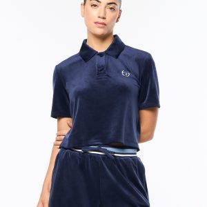 Adele Velour Polo- Maritime Blue