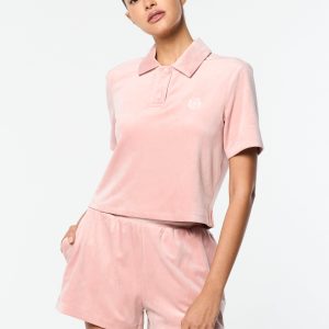 Adele Velour Polo- Pale Mauve