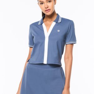 Idalia Cropped Polo- Blue Indigo