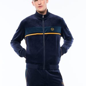 Forato Velour Track Jacket-Maritime Blue