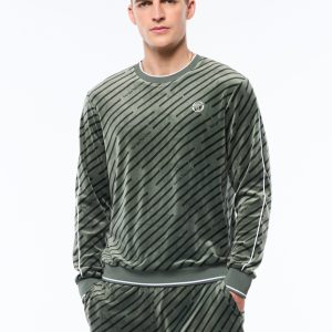 Obliquo Velour Crewneck-Agave Green