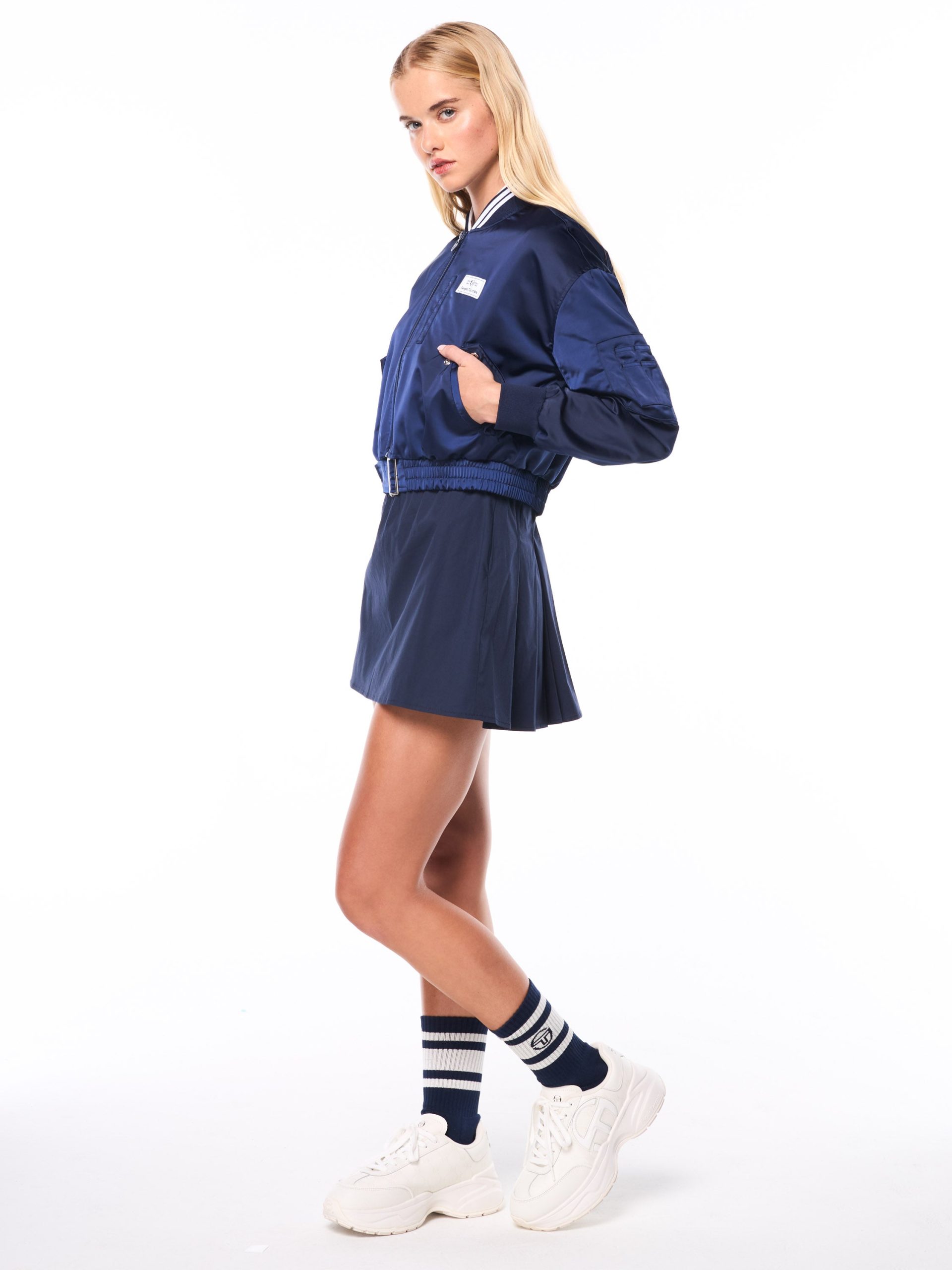 Women's Piano Bomber Jacket-Maritime Blue - Image 4