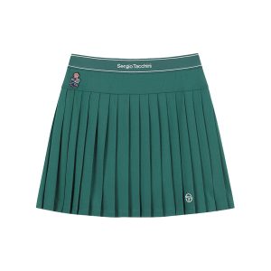 MC Scratch Staff Pleated Skirt-Dark Green